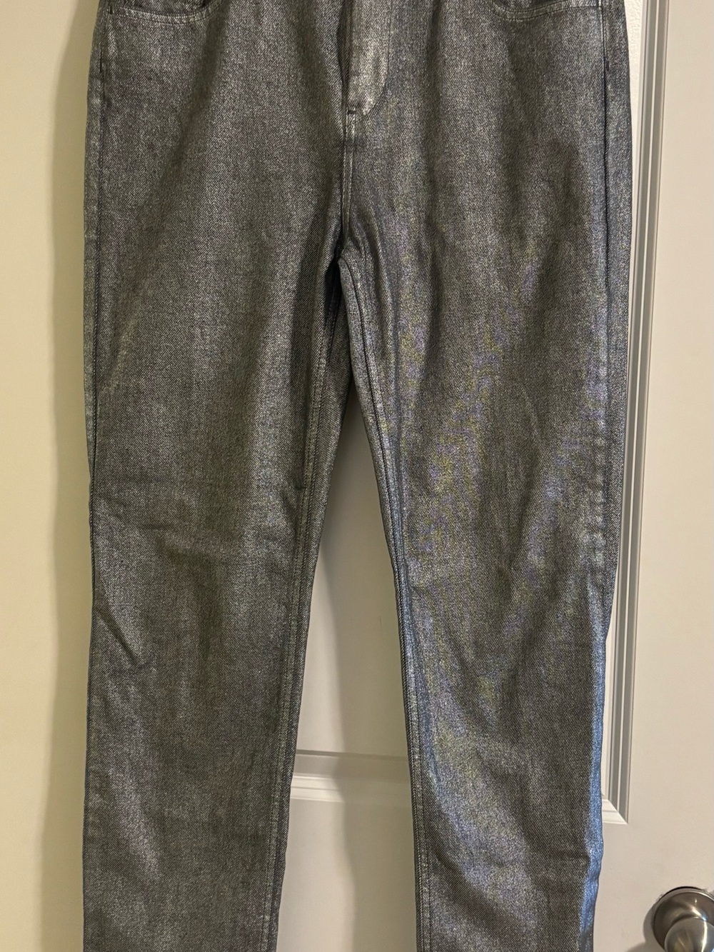 Metallic Silver Skinny Jeans for Women